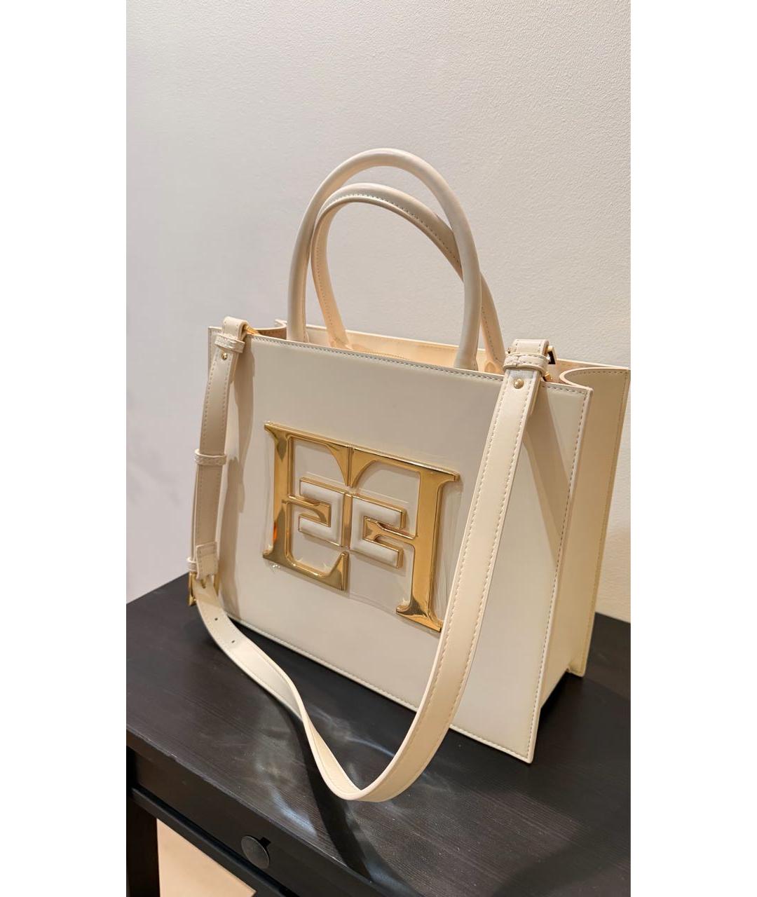 ELISABETTA FRANCHI Белая кожаная сумка с короткими ручками, фото 2
