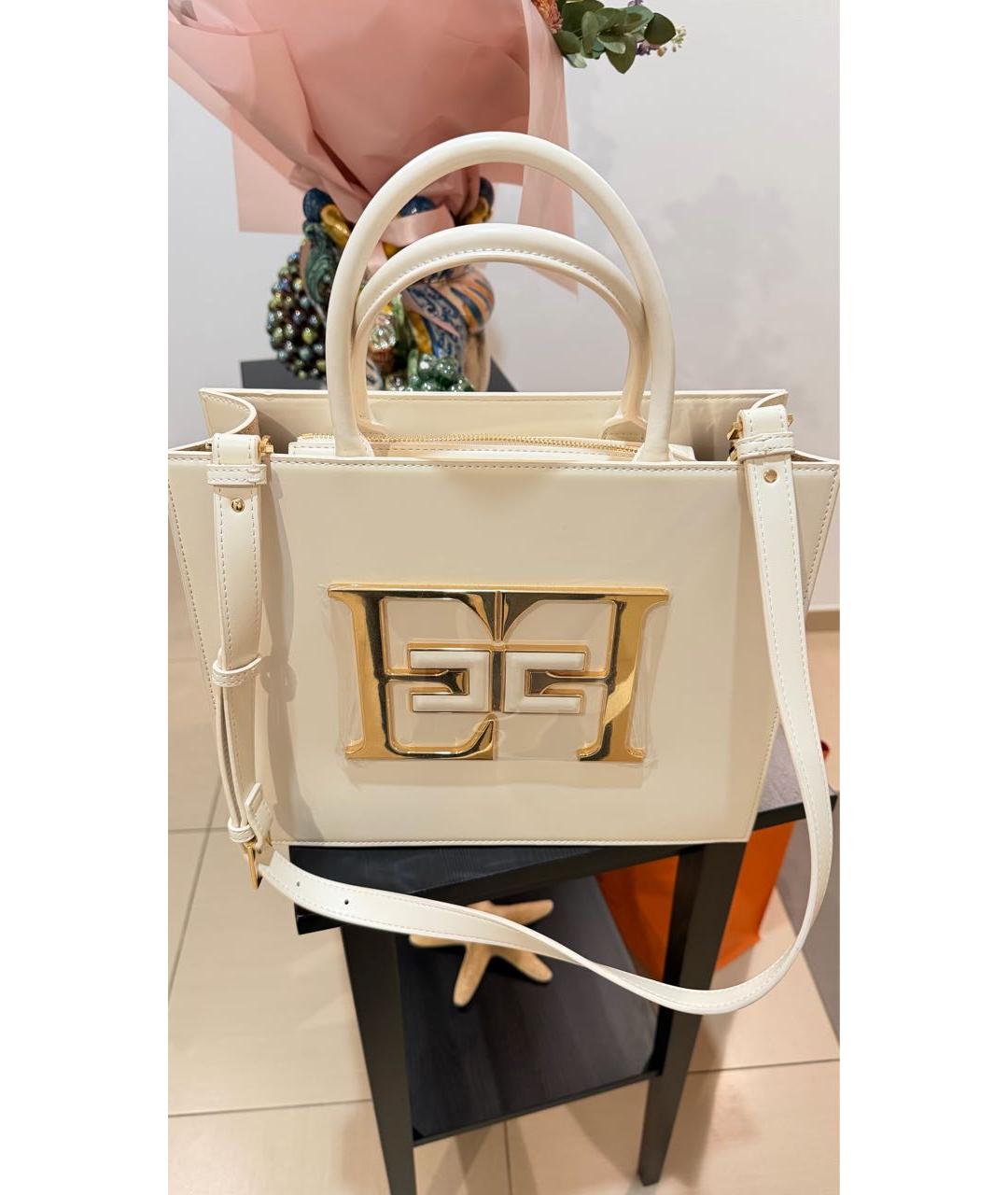 ELISABETTA FRANCHI Белая кожаная сумка с короткими ручками, фото 4