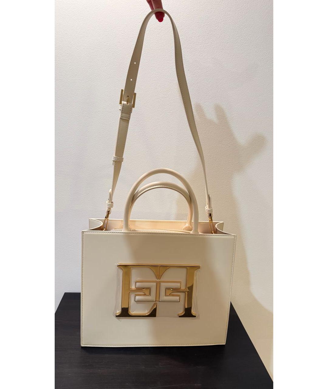 ELISABETTA FRANCHI Белая кожаная сумка с короткими ручками, фото 3