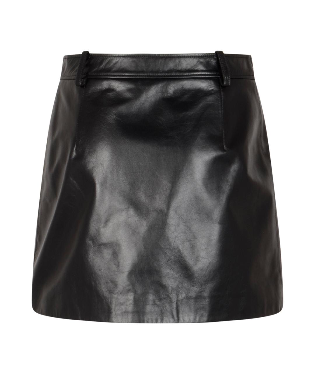 GUCCI Черная кожаная юбка мини, фото 2