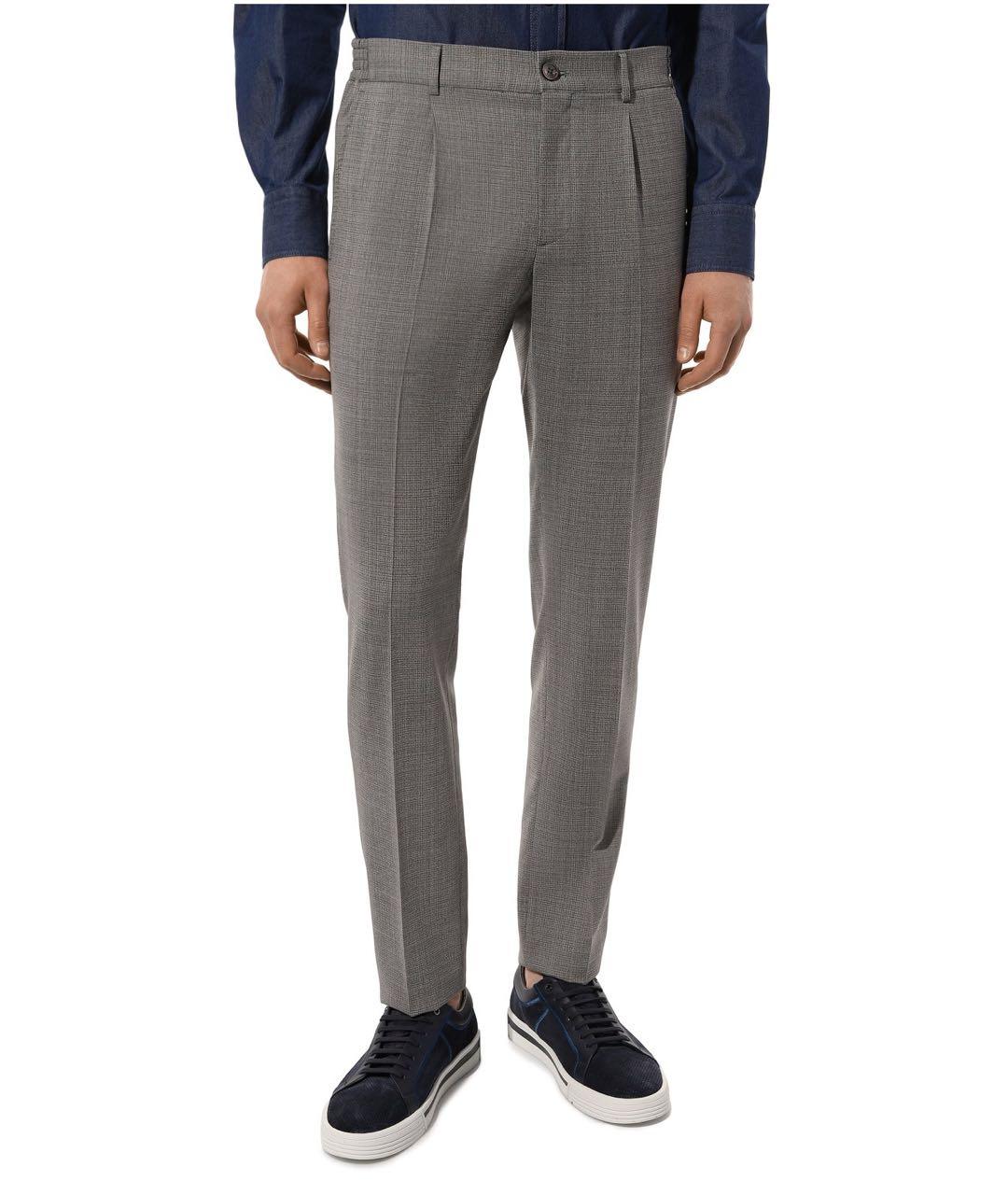 STEFANO RICCI Серые шерстяные классические брюки, фото 2