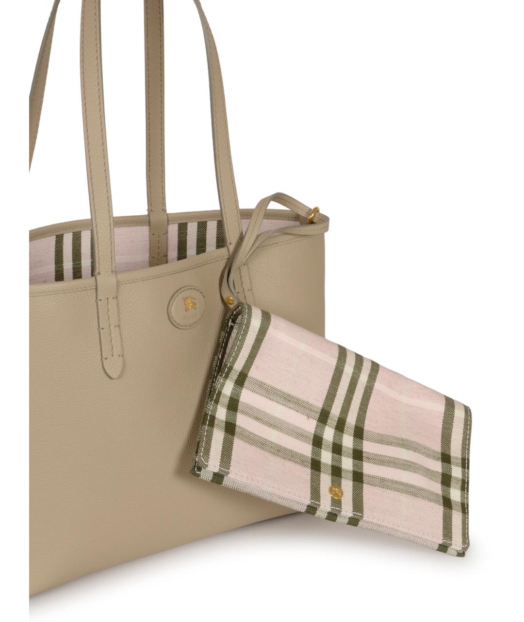 BURBERRY Бежевая кожаная сумка тоут, фото 4