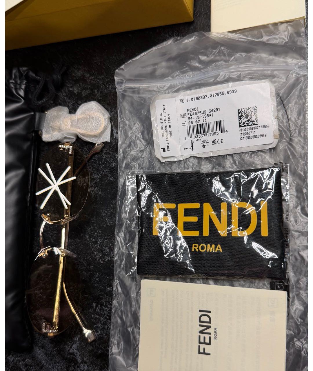 FENDI Бежевые металлические солнцезащитные очки, фото 3