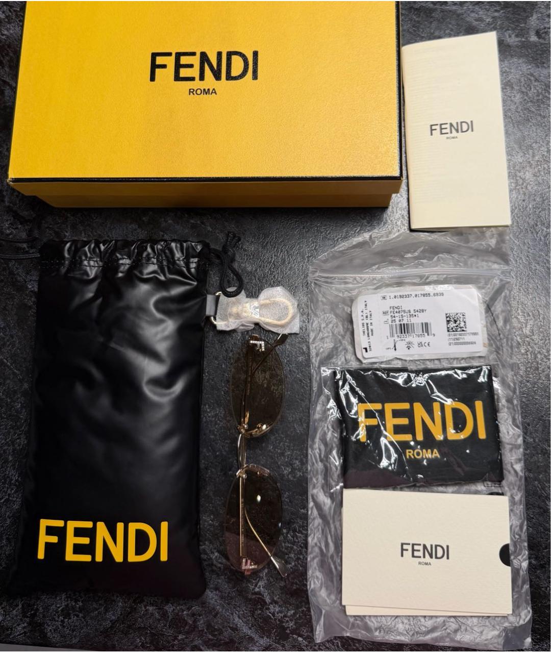 FENDI Бежевые металлические солнцезащитные очки, фото 4