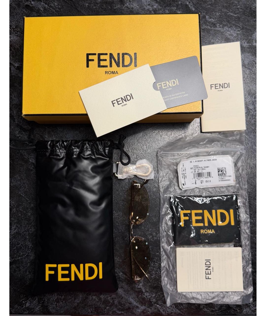 FENDI Бежевые металлические солнцезащитные очки, фото 2