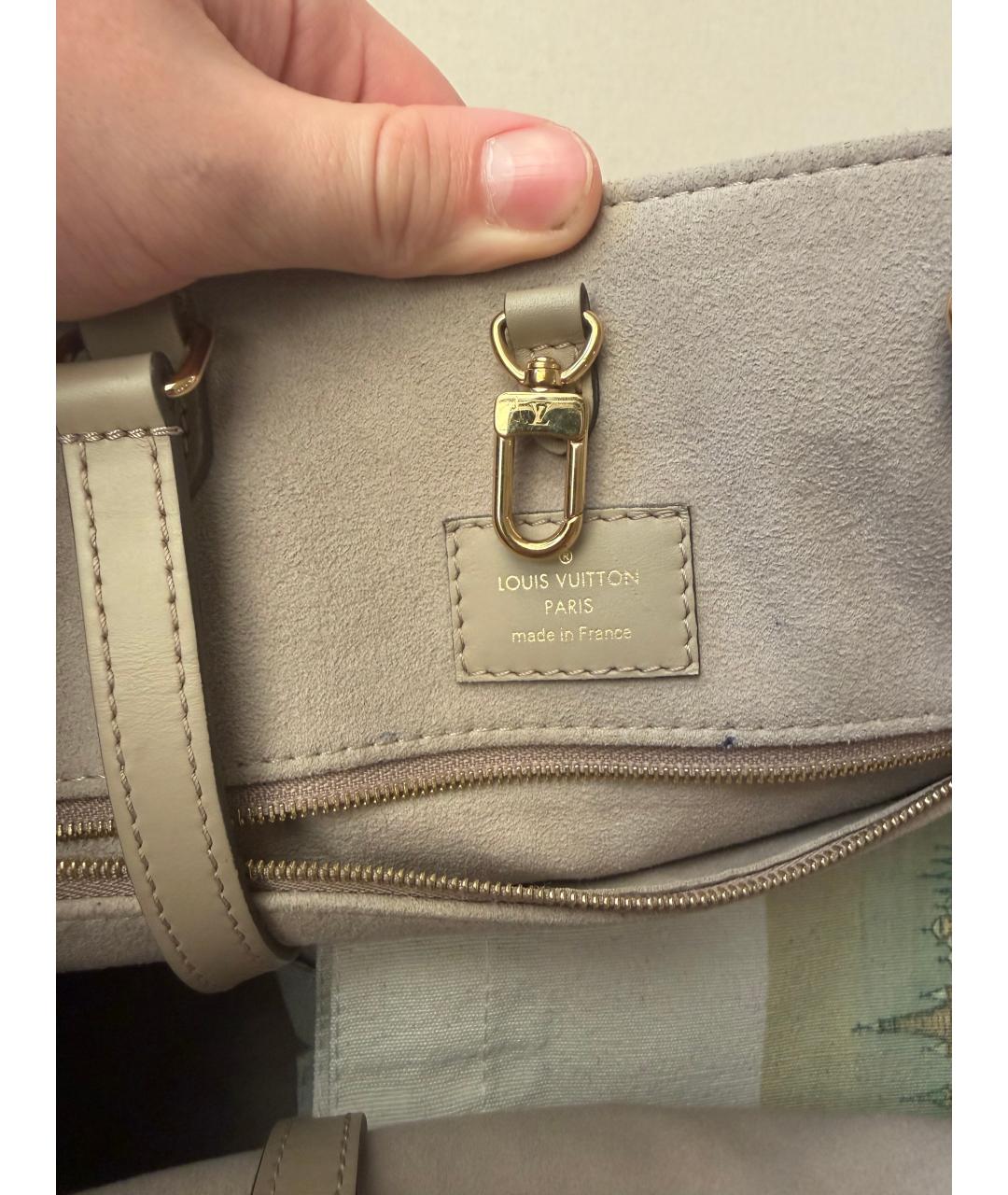 LOUIS VUITTON Бежевая кожаная сумка с короткими ручками, фото 3