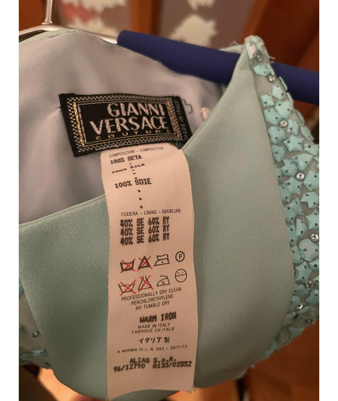 VERSACE Бирюзовое шелковое вечернее платье, фото 3