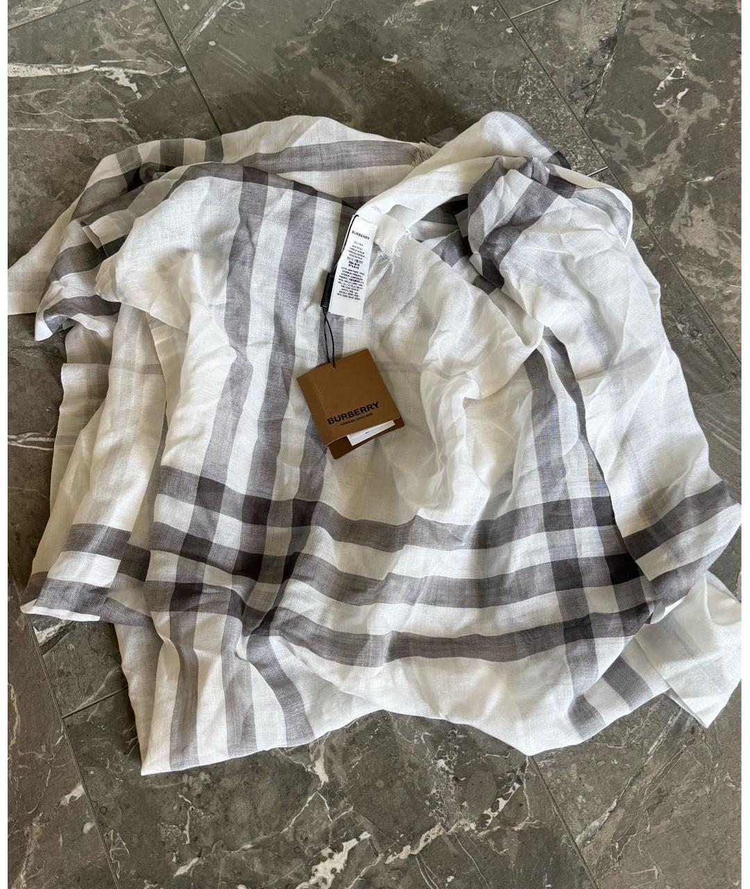 BURBERRY Серый шелковый шарф, фото 7