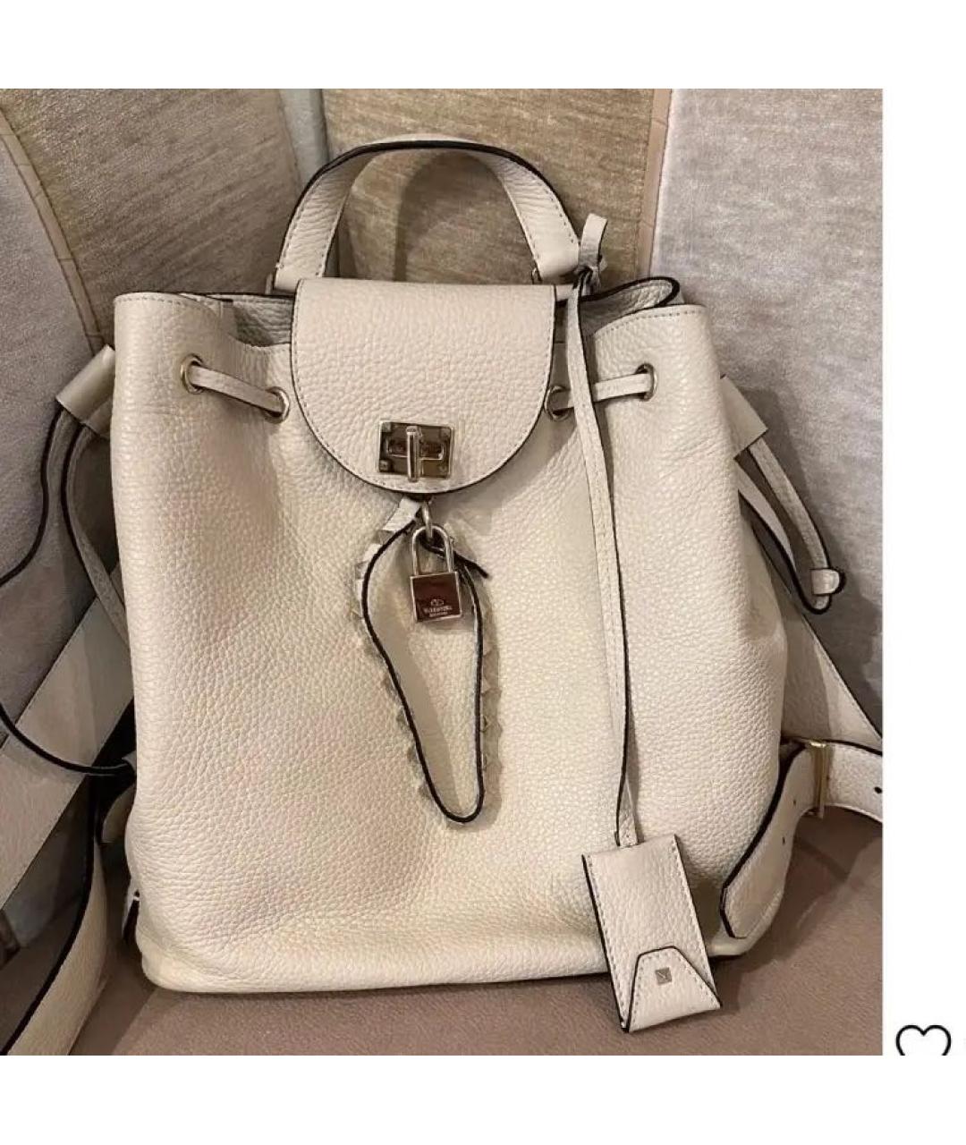 VALENTINO Бежевый кожаный рюкзак, фото 7