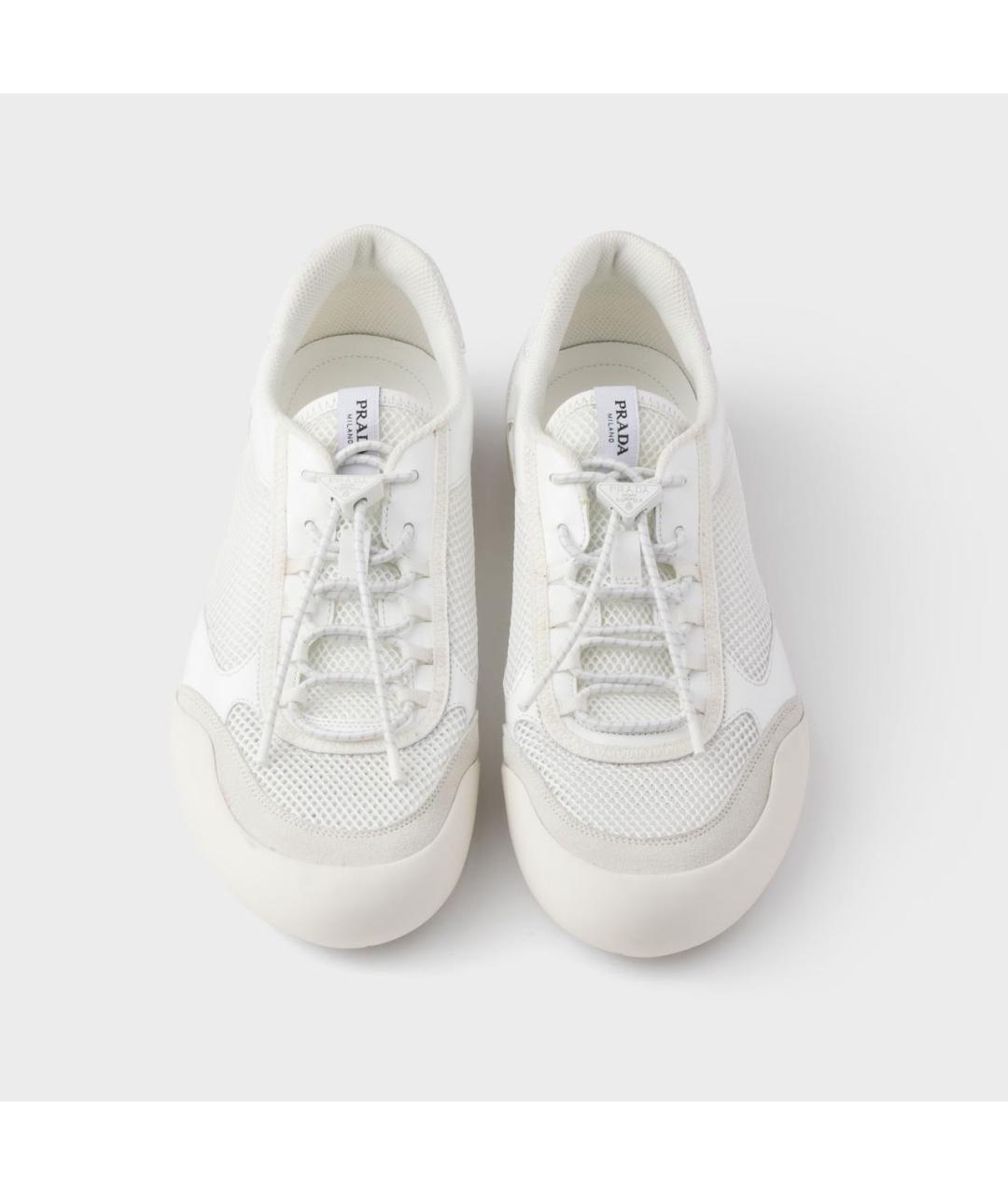 PRADA Белые кожаные низкие кроссовки / кеды, фото 4