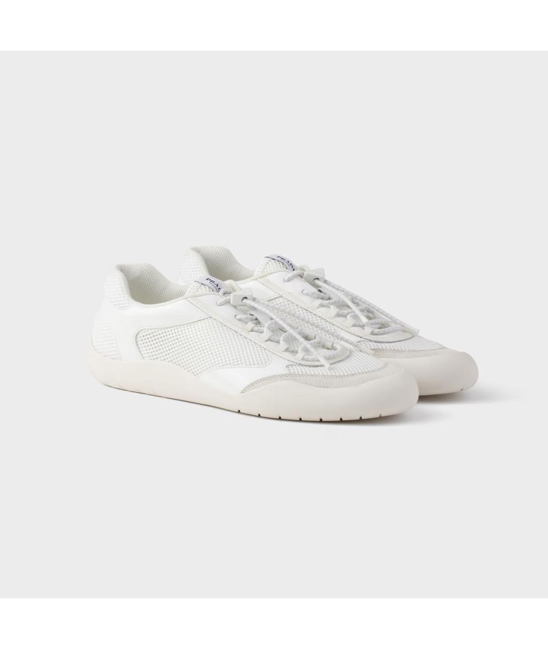 PRADA Белые кожаные низкие кроссовки / кеды, фото 2
