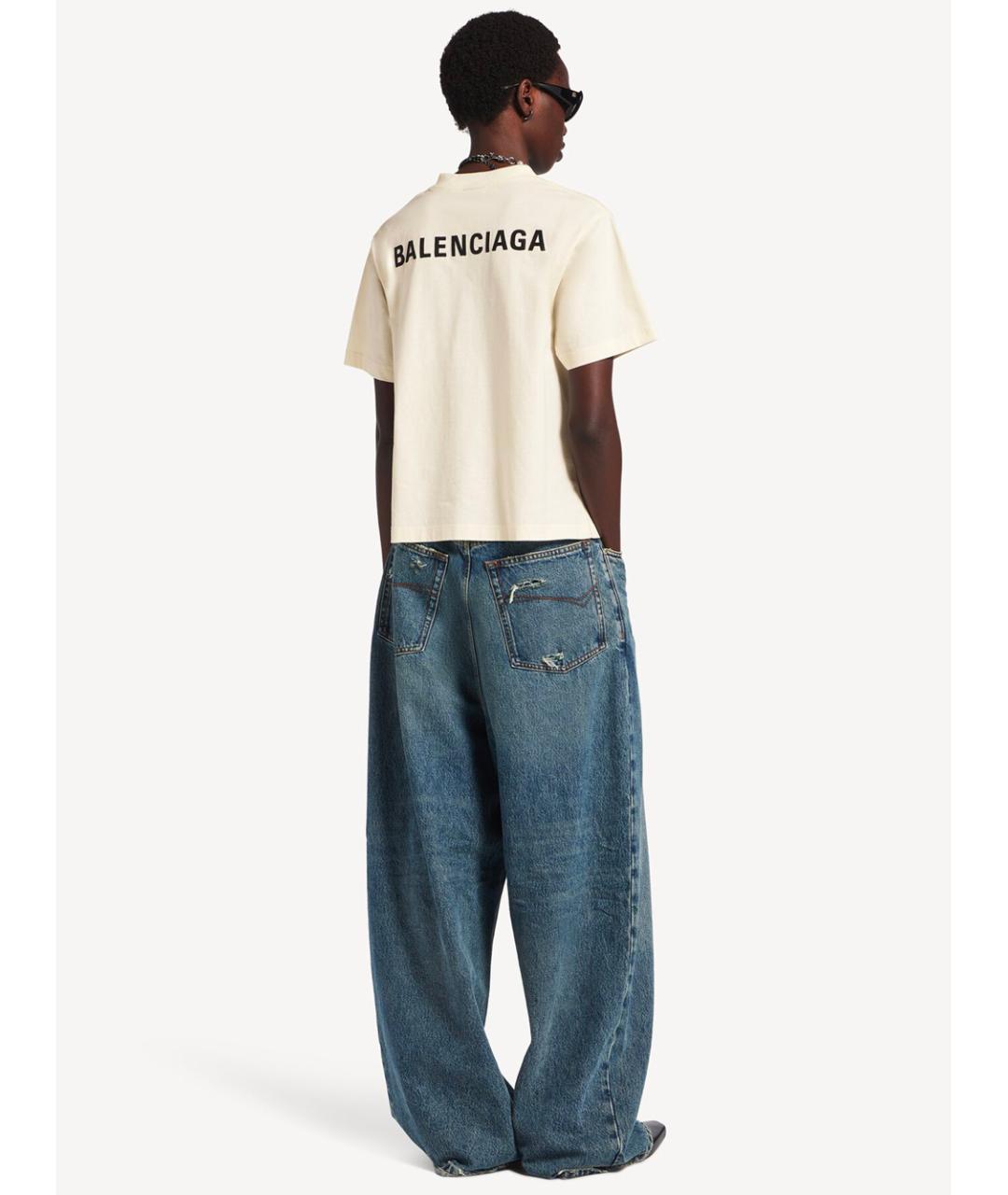 BALENCIAGA Бежевая хлопковая футболка, фото 3