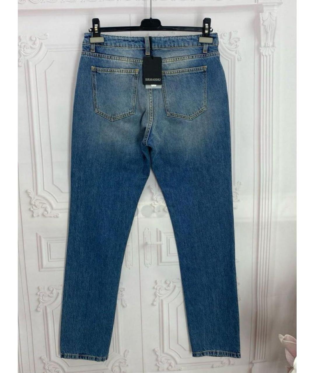 ERMANNO SCERVINO Синие хлопко-эластановые прямые джинсы, фото 2