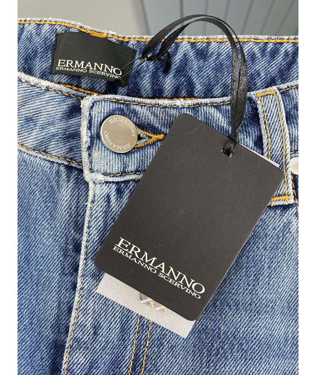 ERMANNO SCERVINO Синие хлопко-эластановые прямые джинсы, фото 4