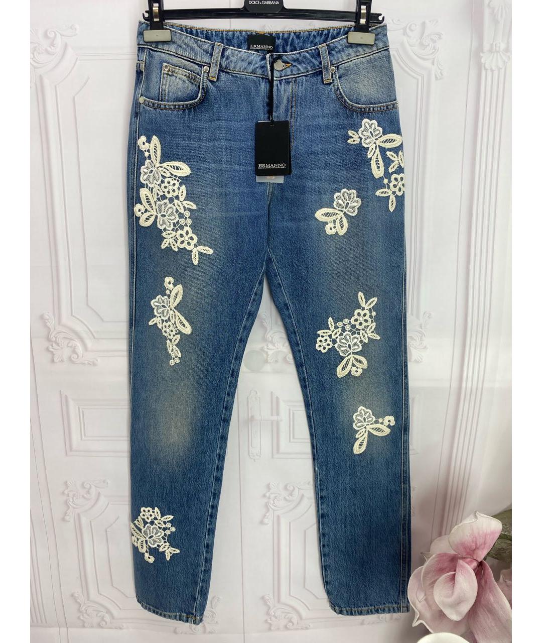 ERMANNO SCERVINO Синие хлопко-эластановые прямые джинсы, фото 8