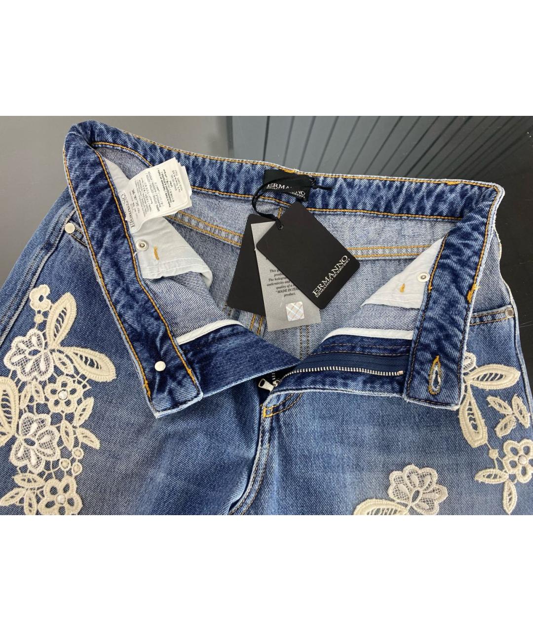 ERMANNO SCERVINO Синие хлопко-эластановые прямые джинсы, фото 3