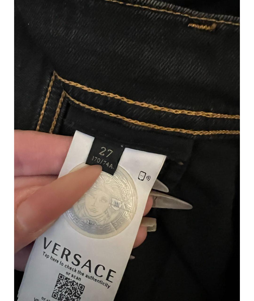 VERSACE Темно-синие хлопко-эластановые джинсы слим, фото 5