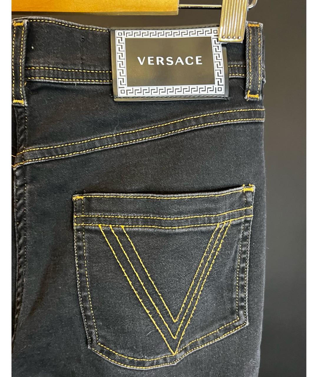 VERSACE Темно-синие хлопко-эластановые джинсы слим, фото 3