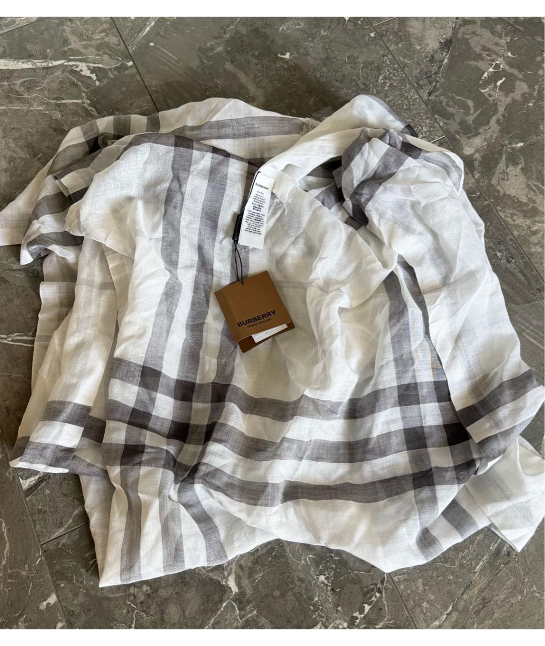 BURBERRY Серый шелковый шарф, фото 6