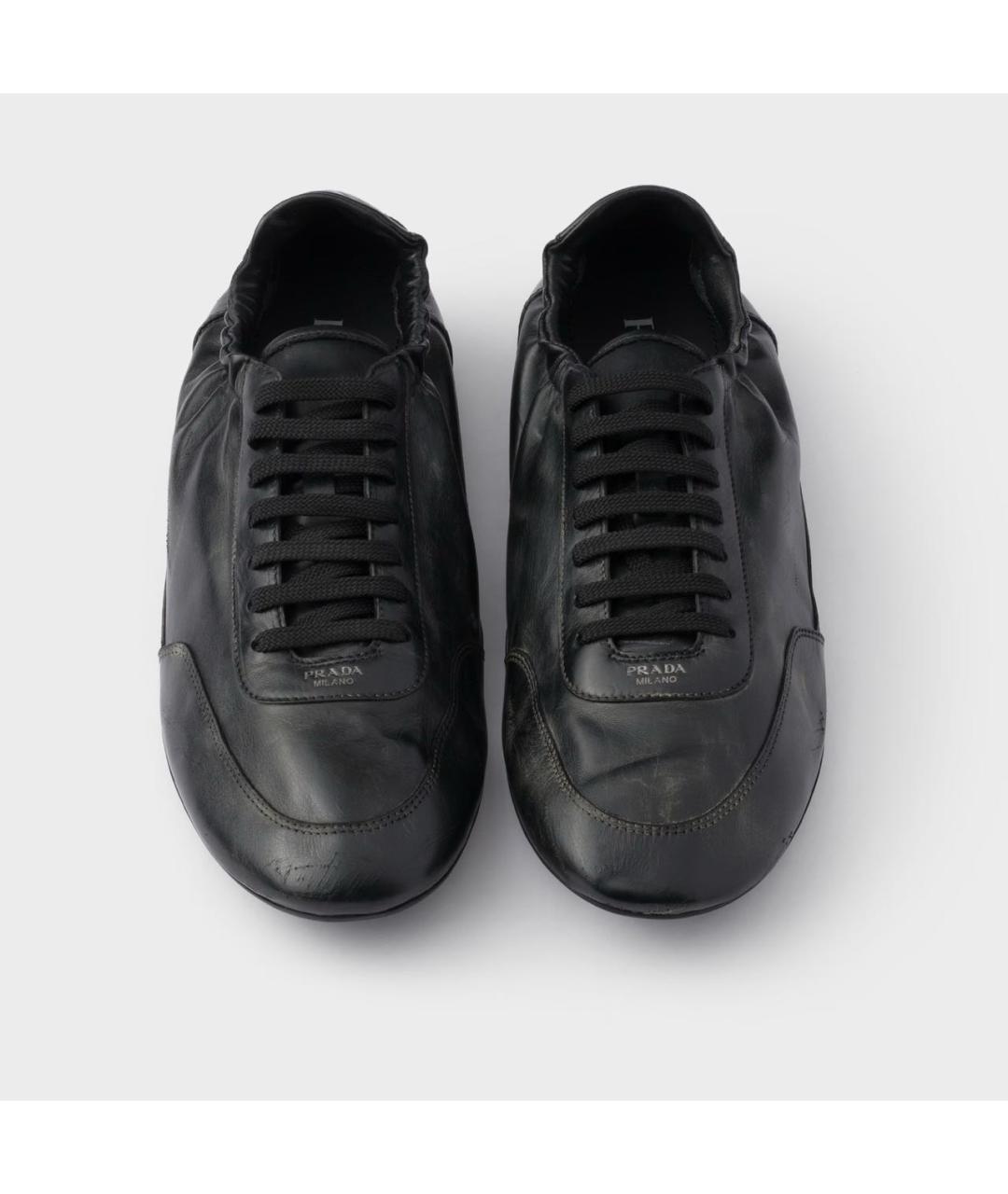 PRADA Черные кожаные низкие кроссовки / кеды, фото 4