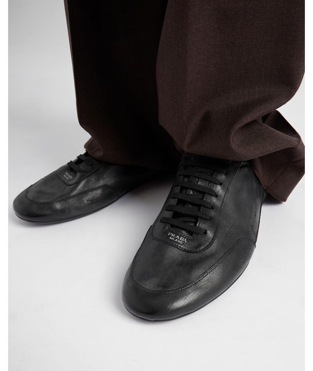 PRADA Черные кожаные низкие кроссовки / кеды, фото 3