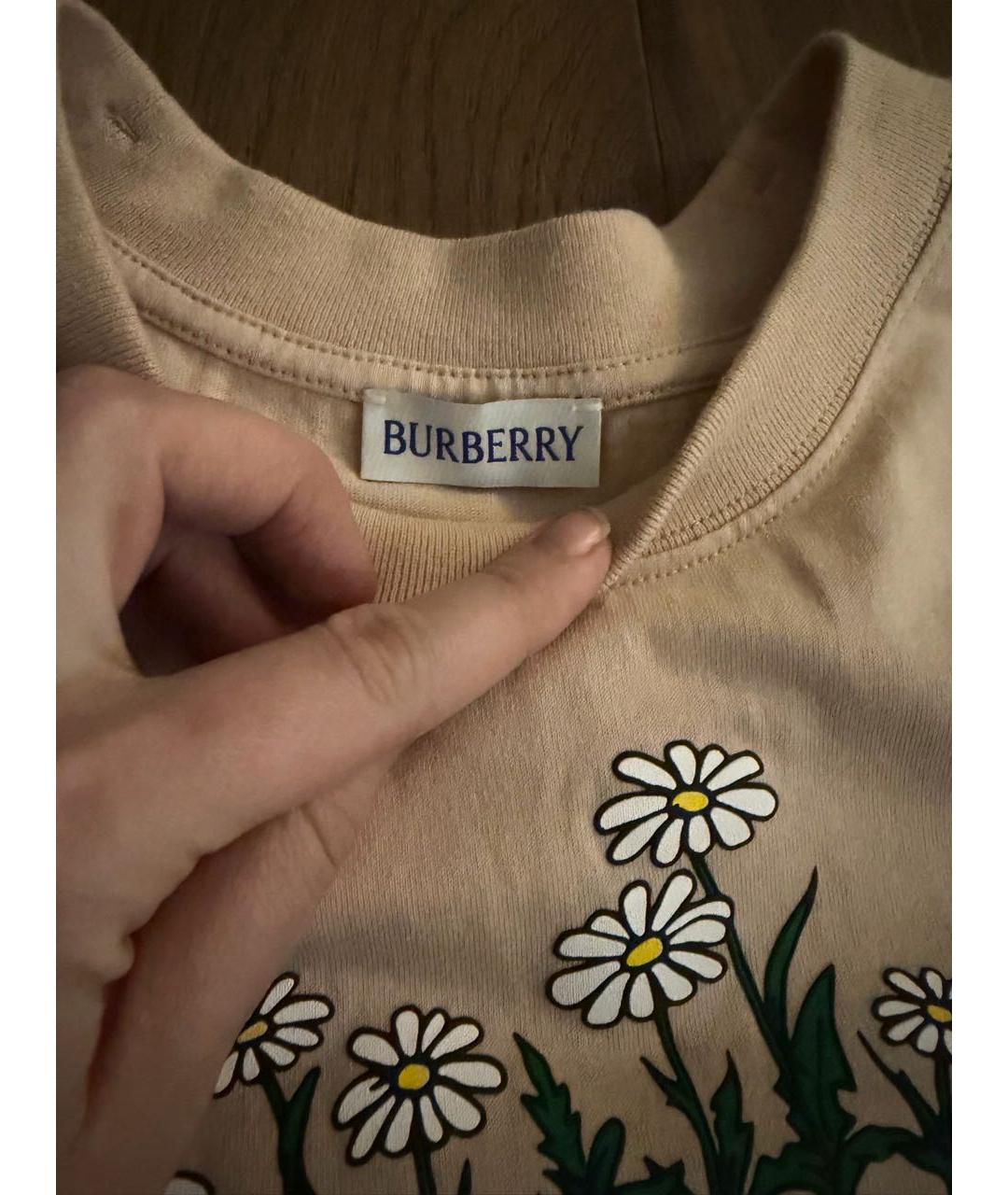 BURBERRY Бежевая хлопковая футболка, фото 4