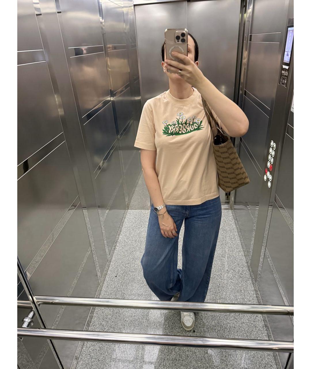 BURBERRY Бежевая хлопковая футболка, фото 7