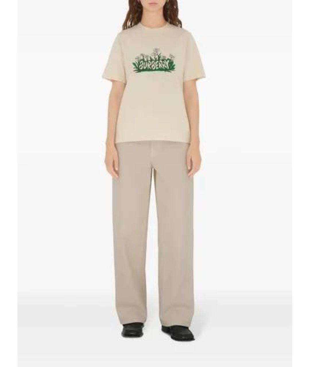 BURBERRY Бежевая хлопковая футболка, фото 5