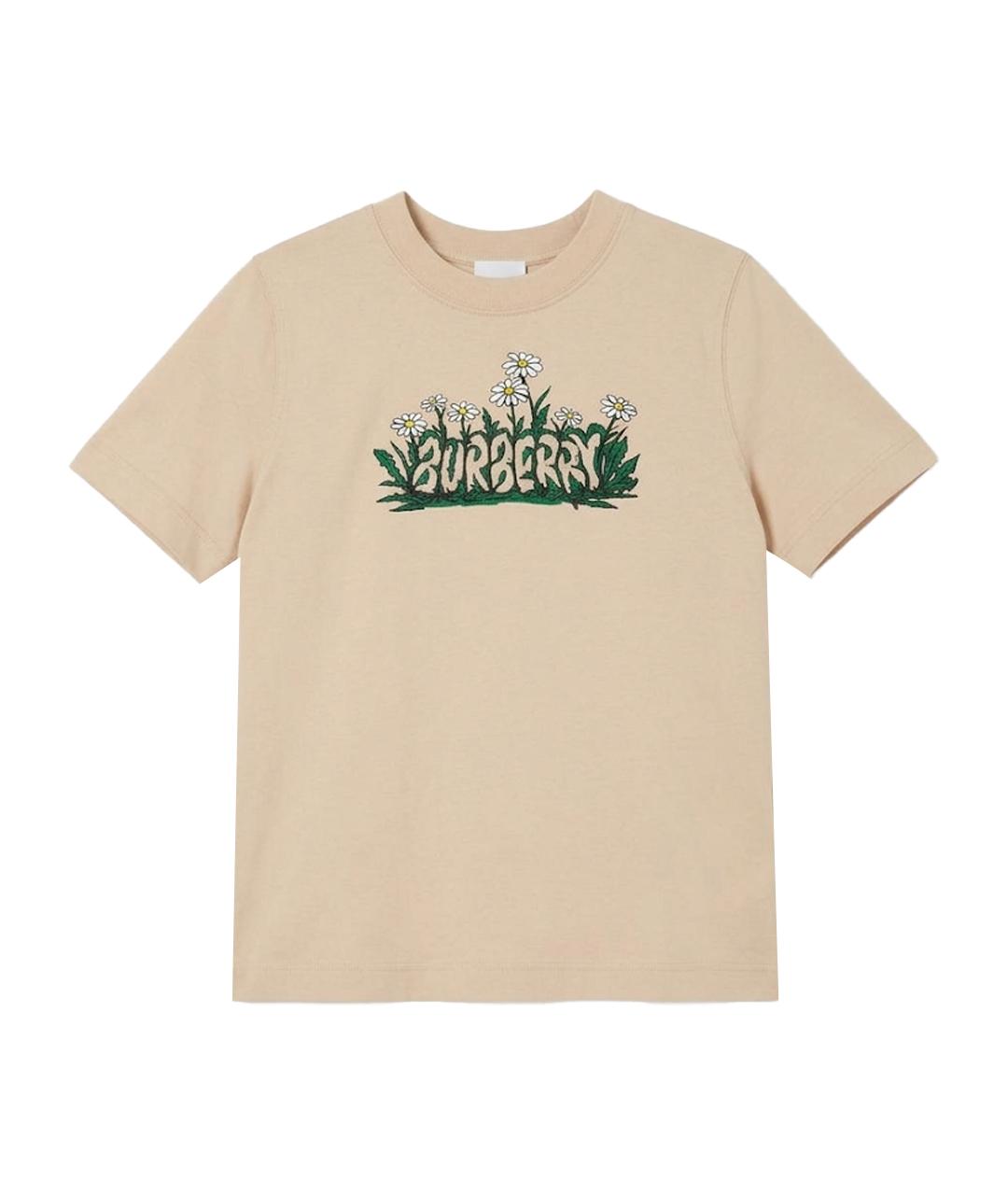 BURBERRY Бежевая хлопковая футболка, фото 1