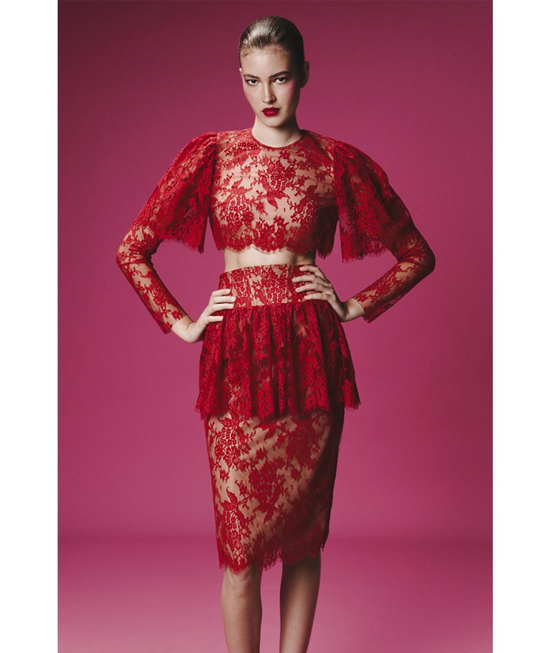 RASARIO Красная кружевная юбка миди, фото 2