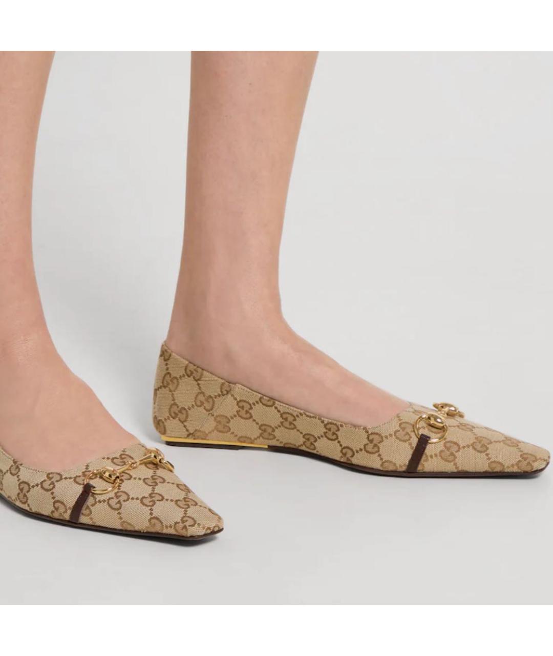 GUCCI Бежевые лодочки на низком каблуке, фото 3