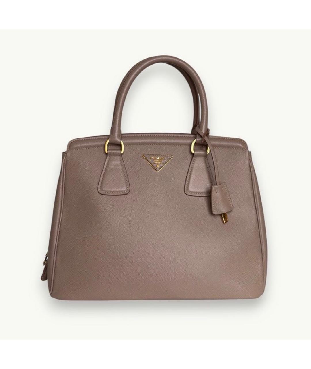 PRADA Бежевая кожаная сумка с короткими ручками, фото 9