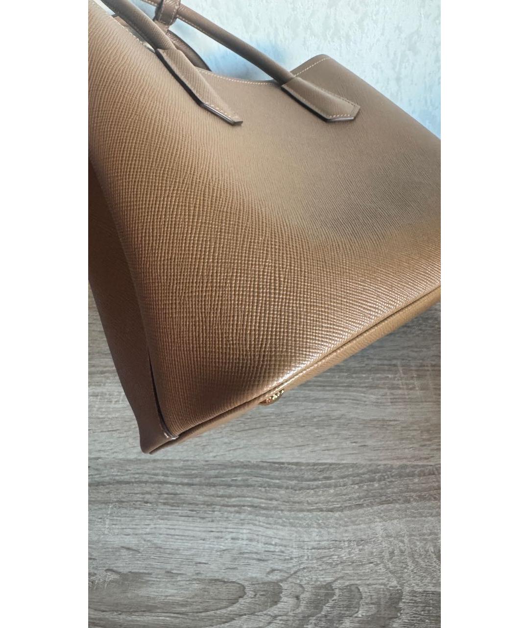 PRADA Коричневая кожаная сумка с короткими ручками, фото 5