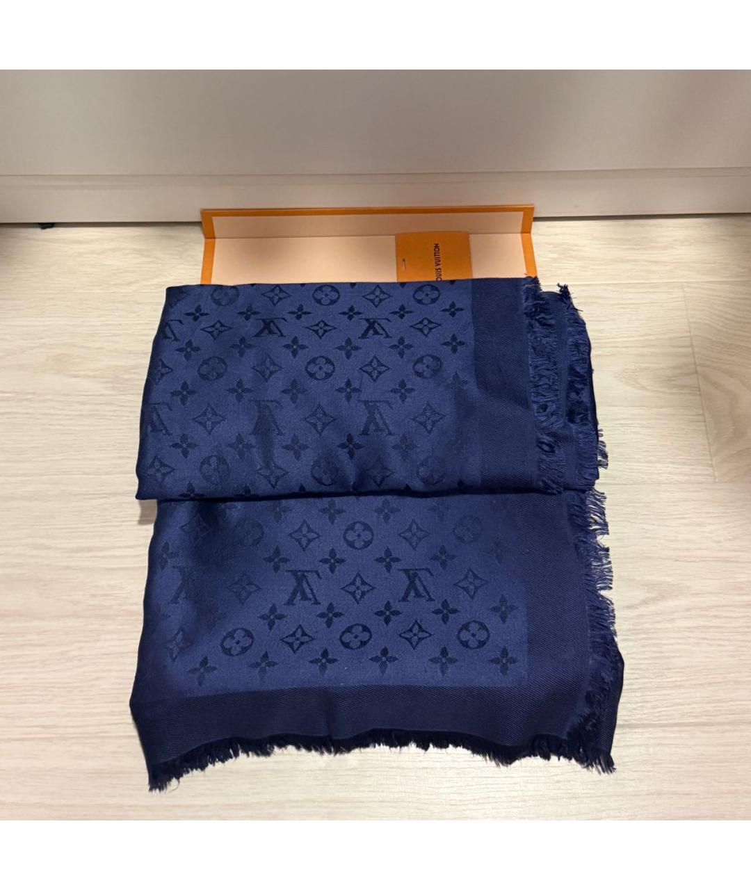 LOUIS VUITTON Темно-синий шелковый платок, фото 3