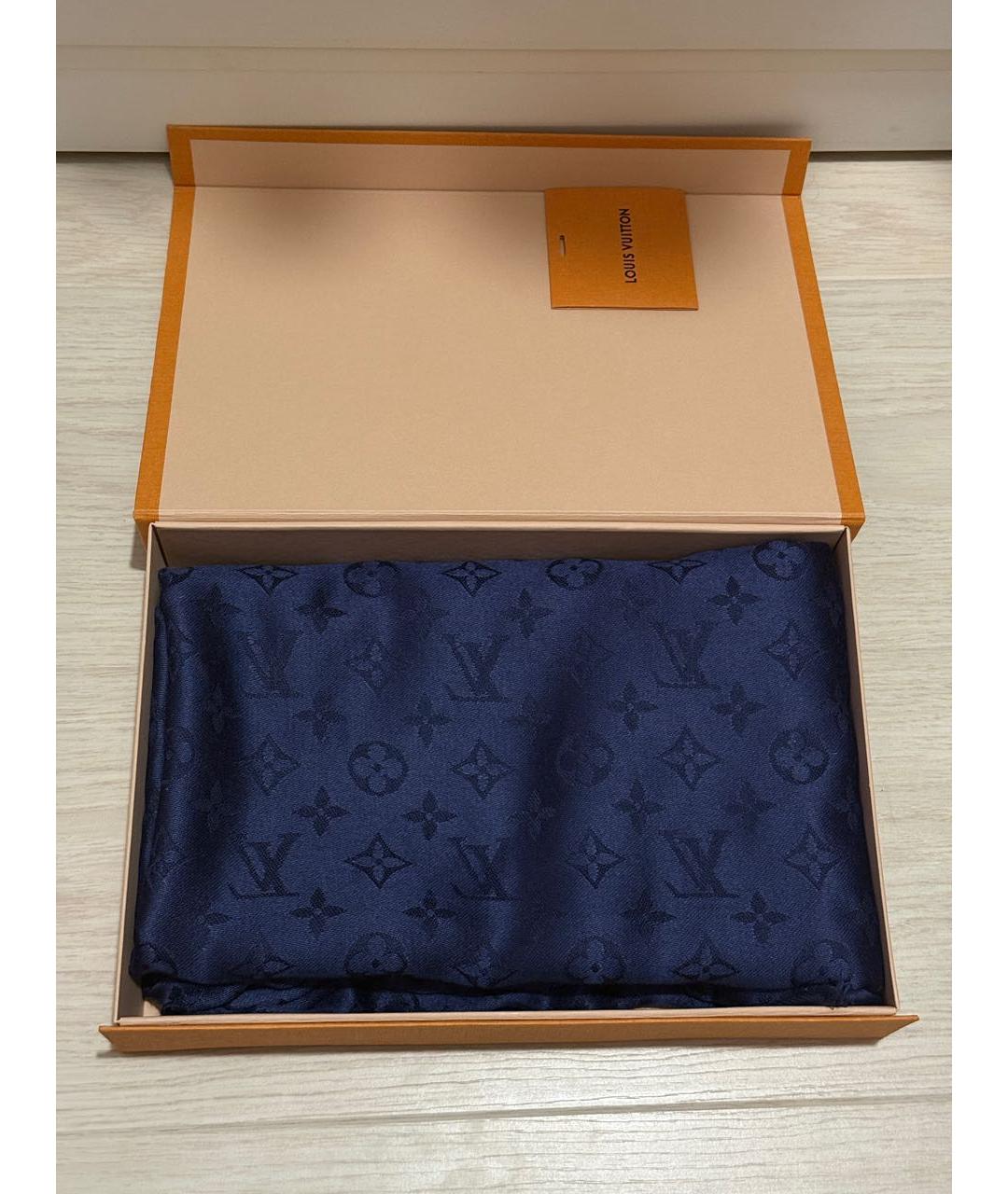 LOUIS VUITTON Темно-синий шелковый платок, фото 4