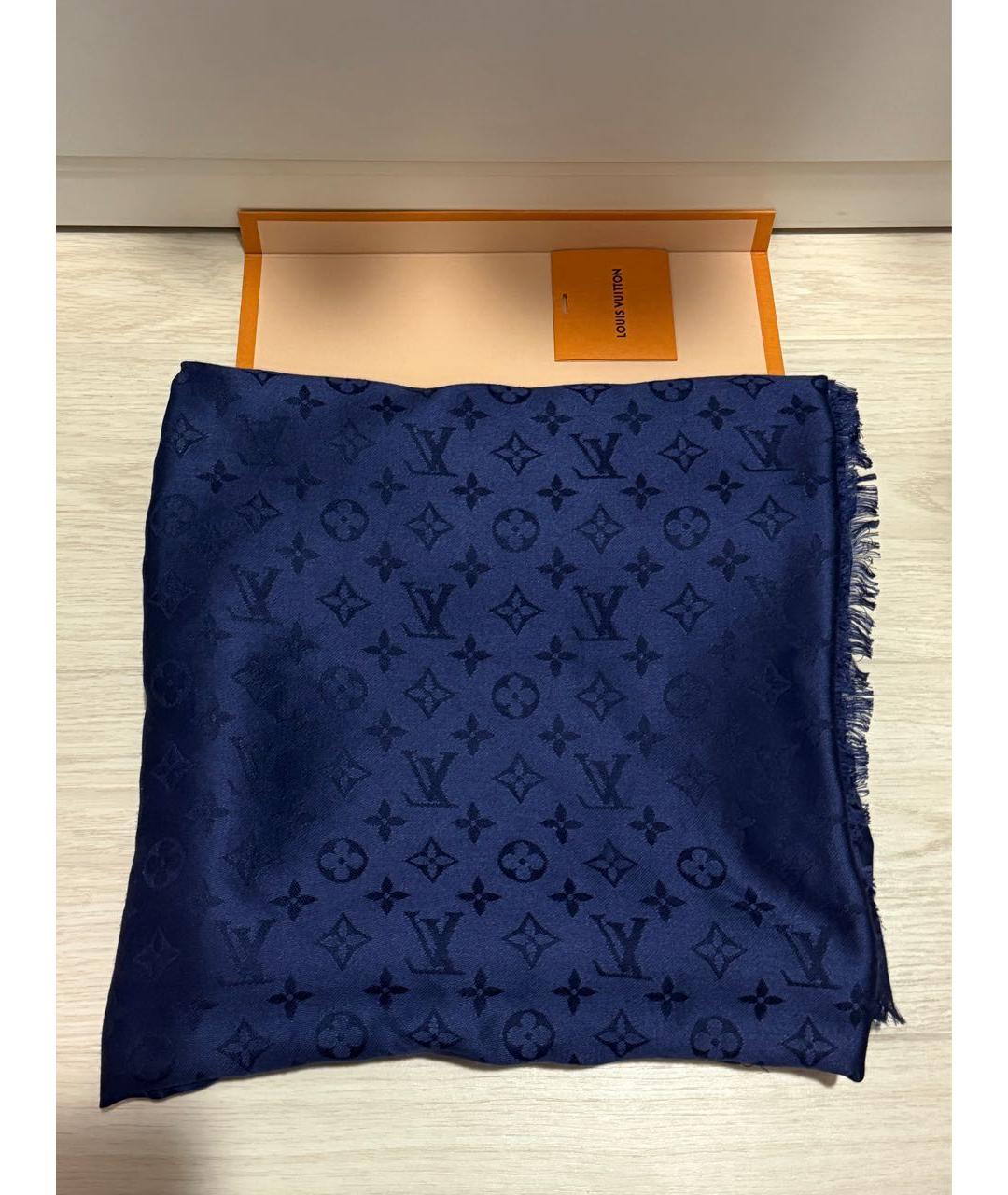 LOUIS VUITTON Темно-синий шелковый платок, фото 5