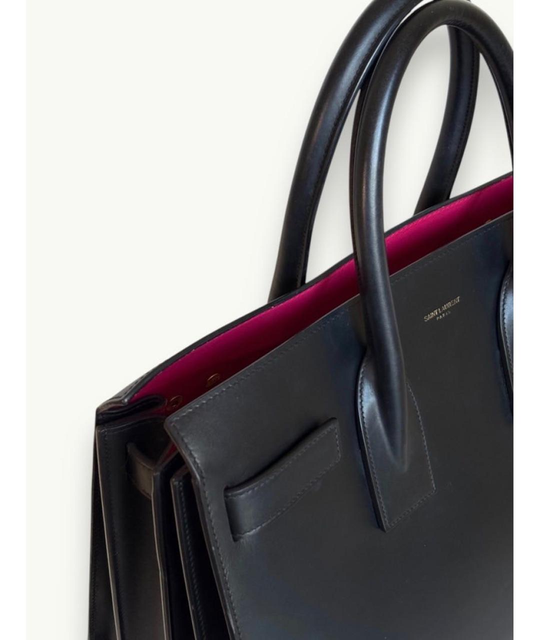 SAINT LAURENT Черная кожаная сумка тоут, фото 5