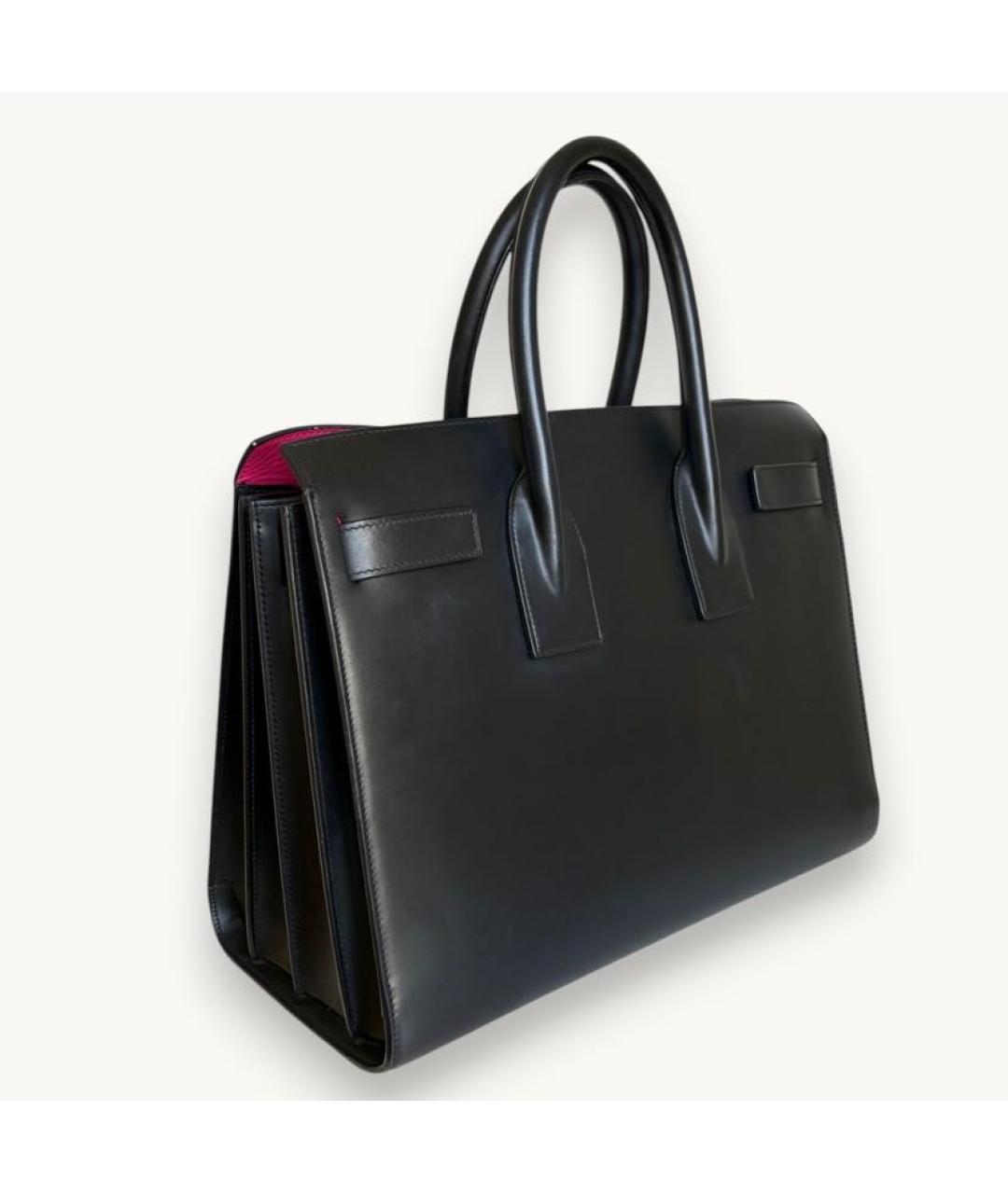 SAINT LAURENT Черная кожаная сумка тоут, фото 3