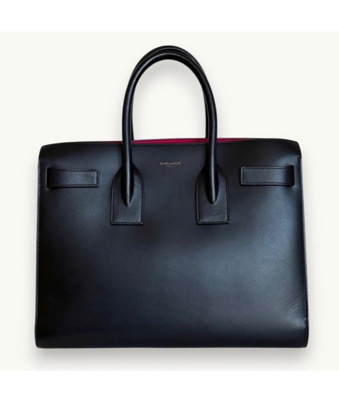 SAINT LAURENT Черная кожаная сумка тоут, фото 8