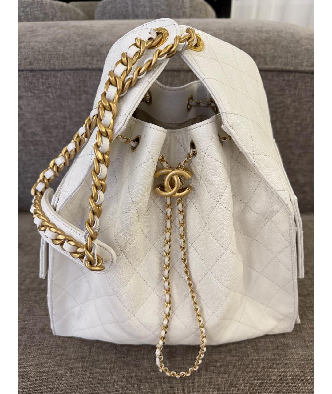 CHANEL Белая кожаная сумка через плечо, фото 5