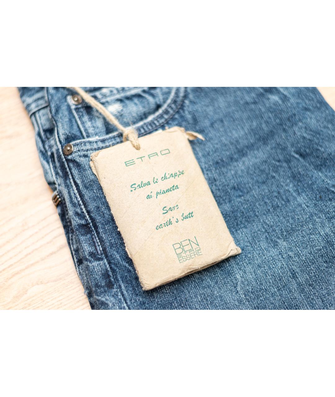 ETRO Синие хлопко-эластановые прямые джинсы, фото 2