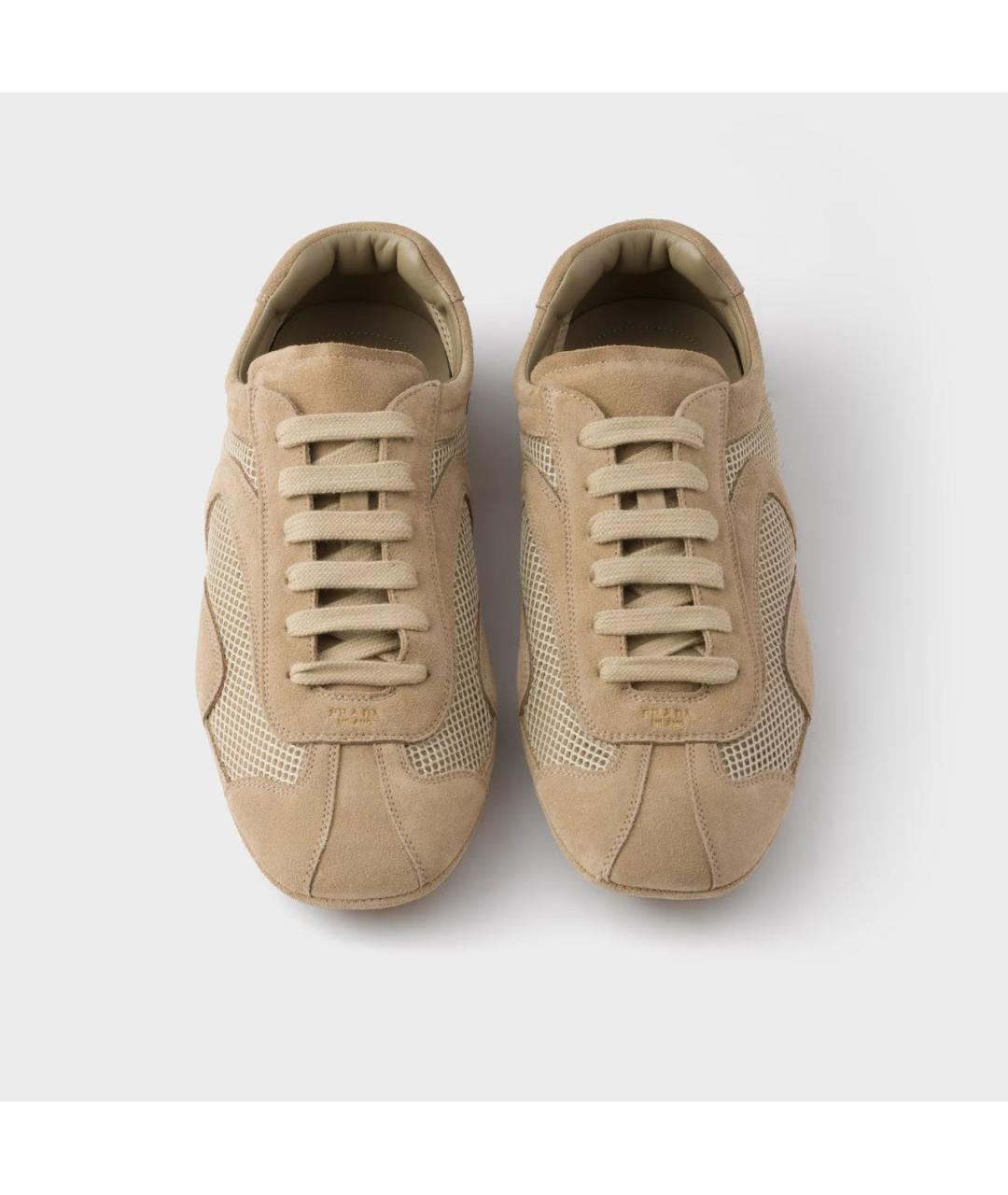 PRADA Бежевые замшевые низкие кроссовки / кеды, фото 3