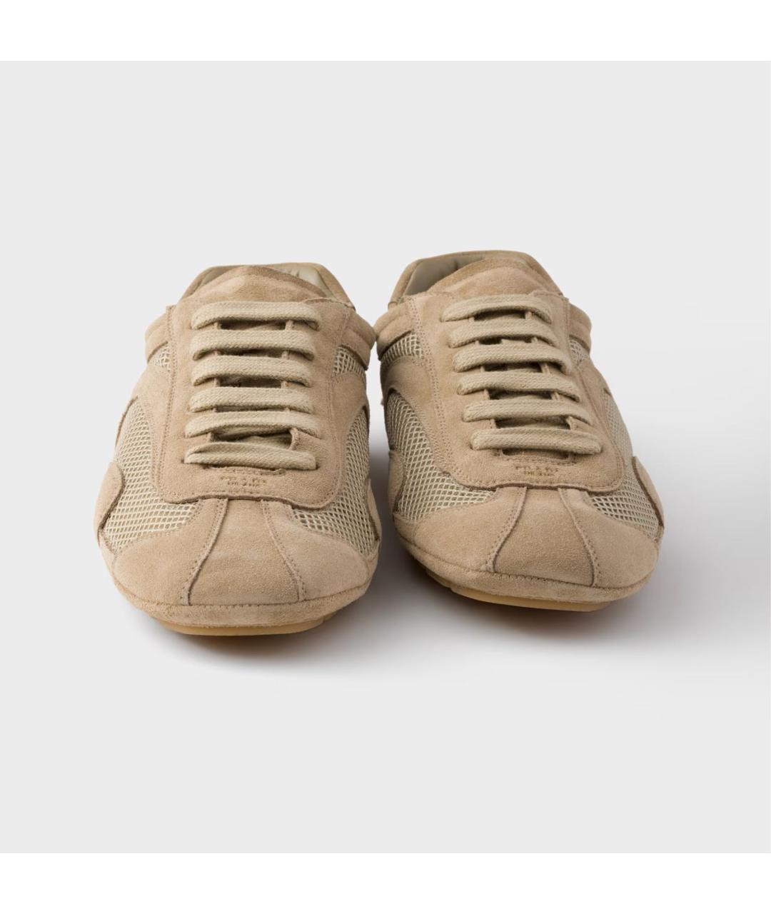 PRADA Бежевые замшевые низкие кроссовки / кеды, фото 5