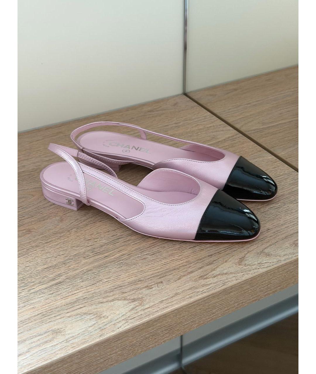 CHANEL Розовые кожаные лодочки на низком каблуке, фото 2