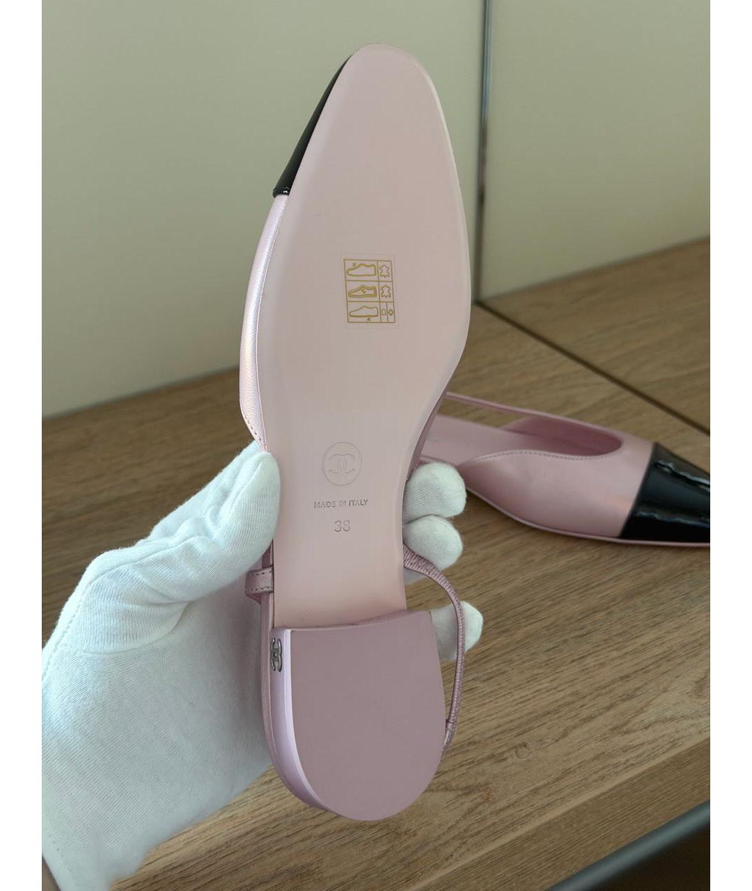 CHANEL Розовые кожаные лодочки на низком каблуке, фото 4