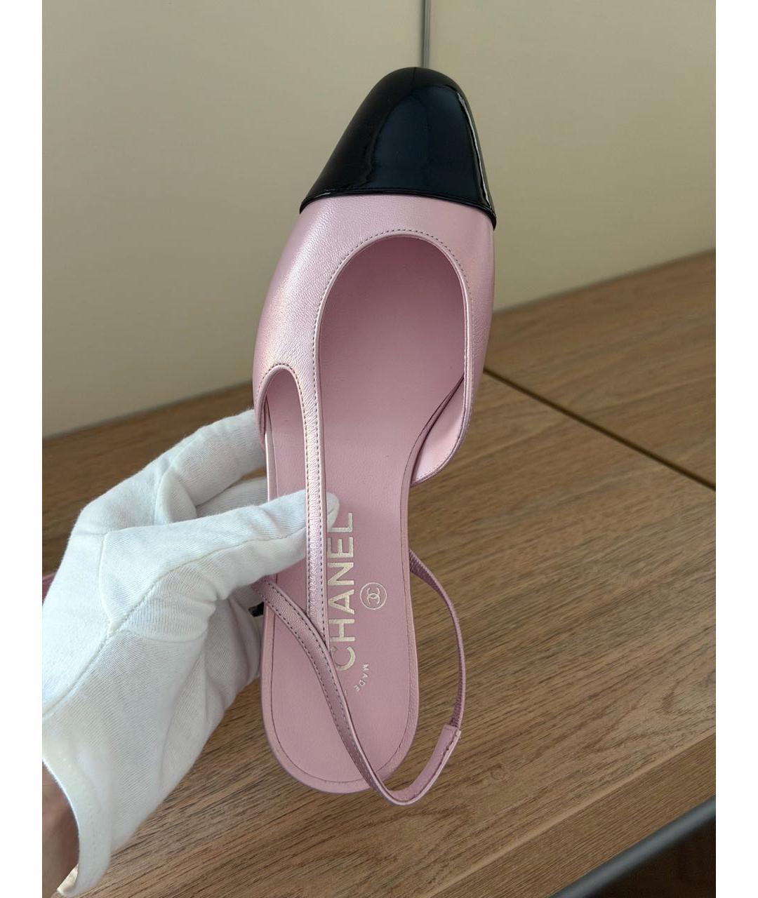 CHANEL Розовые кожаные лодочки на низком каблуке, фото 3