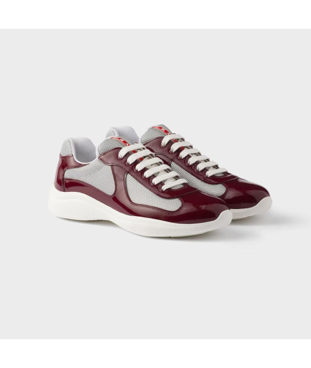 PRADA Бордовые кожаные низкие кроссовки / кеды, фото 2