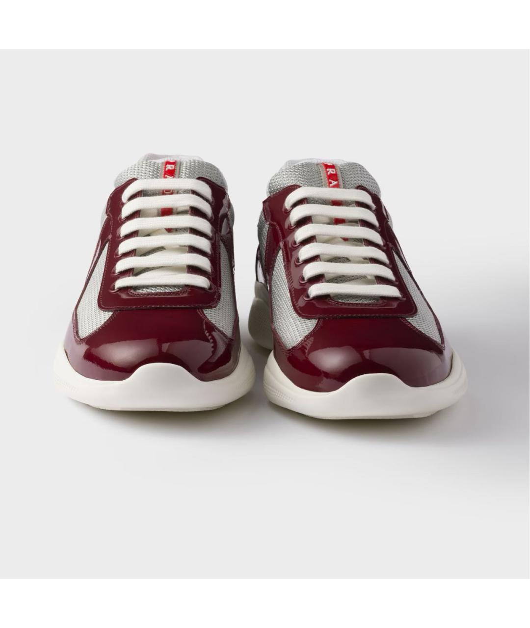 PRADA Бордовые кожаные низкие кроссовки / кеды, фото 5