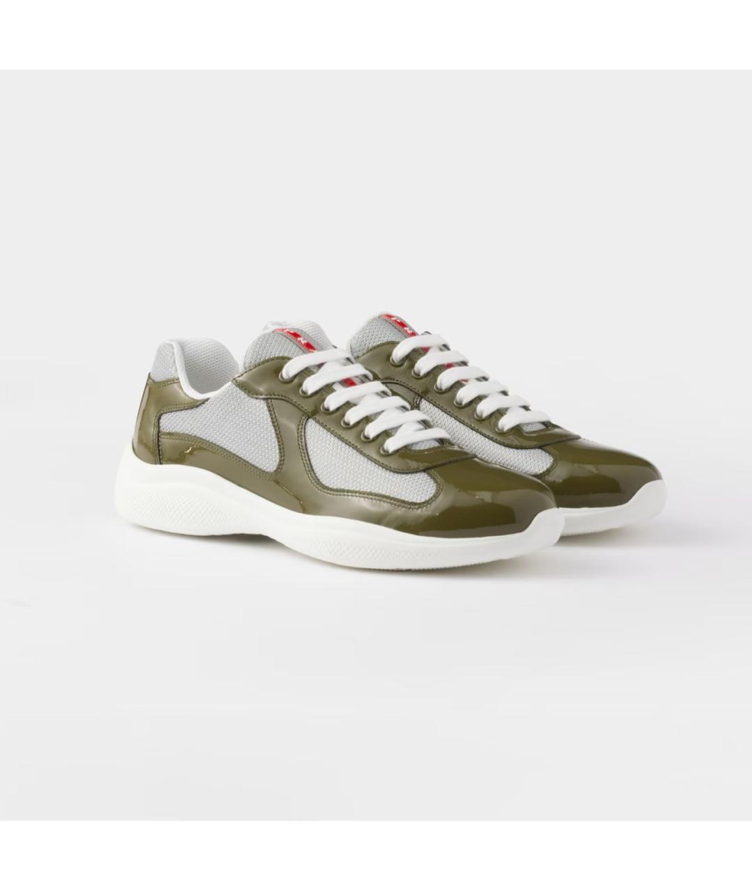 PRADA Хаки кожаные низкие кроссовки / кеды, фото 2