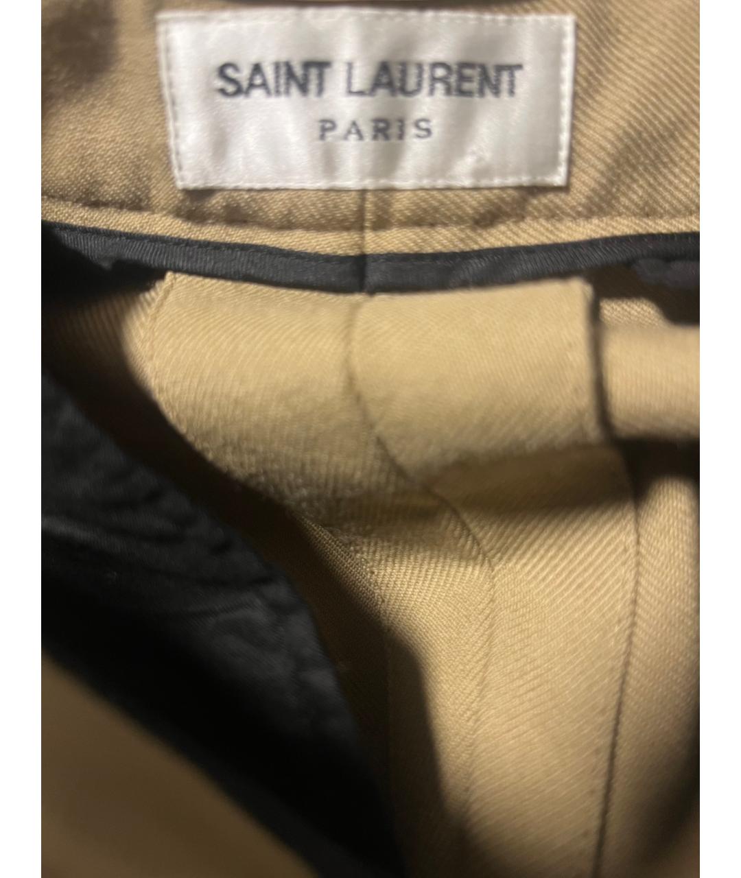 SAINT LAURENT Горчичные шерстяные прямые брюки, фото 7